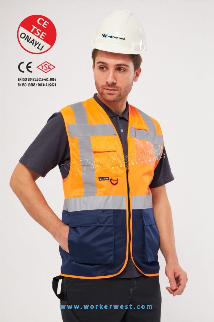 WorkerWest (WW-0632) Yönetici Yeleği Turuncu Lacivert